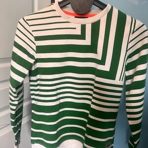 Scotch & Soda Green and White Striped Crewneck Sweater
